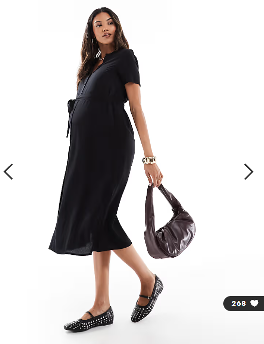 Vero Moda Maternity midi shirt dress with tie waist in black