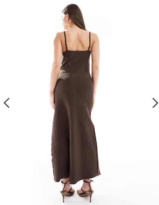 ASOS DESIGN knitted compact strappy midaxi dress in chocolate