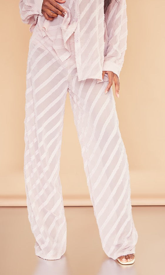 Rose Textured Chiffon Oversized Wide Leg Trousers