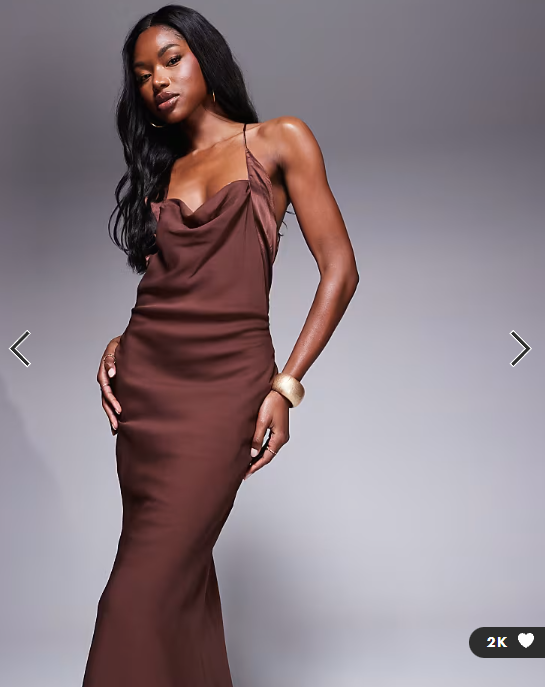 ASOS DESIGN satin and chiffon mix cowl neck bias maxi dress in chocolate