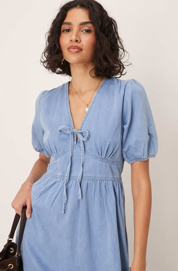 Nobody’s Child - astra denim twill midi dress in light blue
