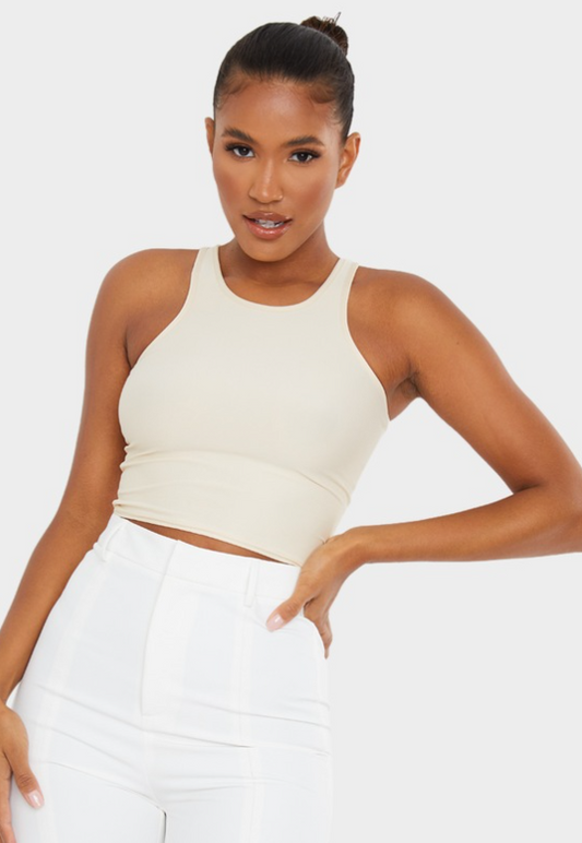 Stone Slinky Fitted Racer Crop Top