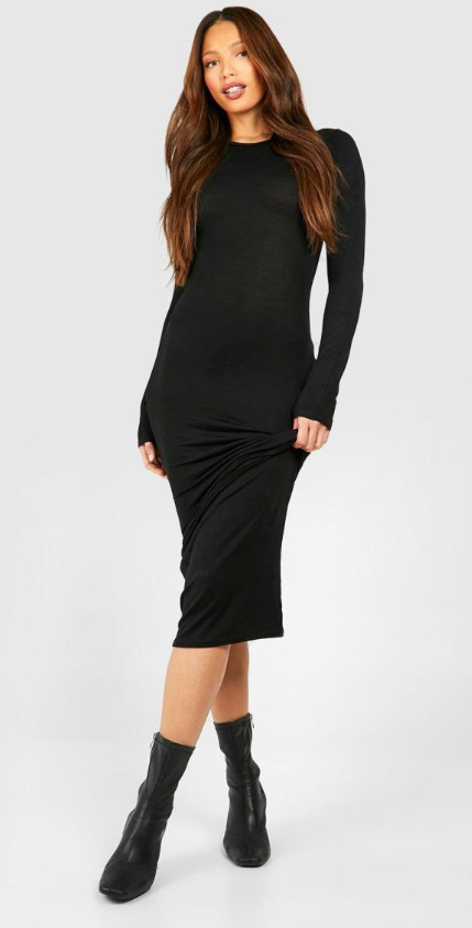 Boohoo - Tall Basic Long Sleeve Midaxi Dress - black