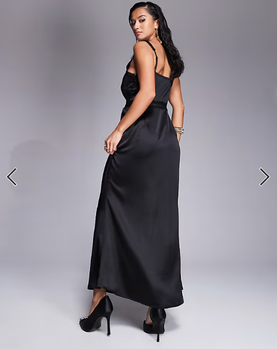 Never Fully Dressed Petite Mimi lace cut-out slip maxi dress in black