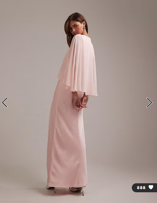 ASOS DESIGN bridesmaids sheer chiffon cape overlay with bias cut satin dress in pink