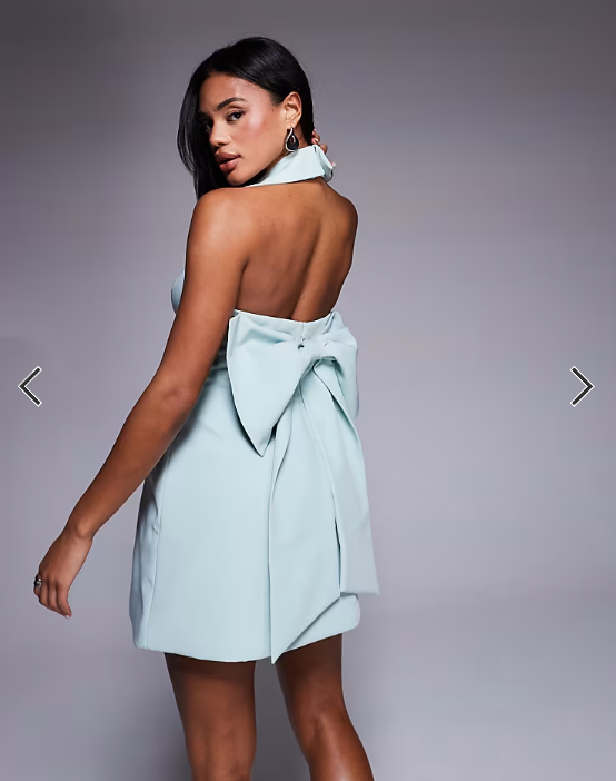 ASOS LUXE tailored structured mini dress with bow back detail in mint
