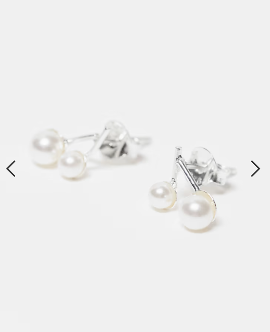 Kingsley Ryan double pearl stud earrings in silver