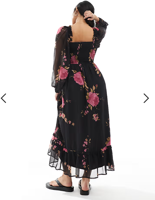 Miss Selfridge Petite long sleeve corset detail maxi dress in rose print