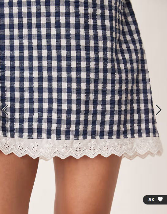 ASOS DESIGN slash neck mini sundress with sculpted bust and broderie hem in navy gingham