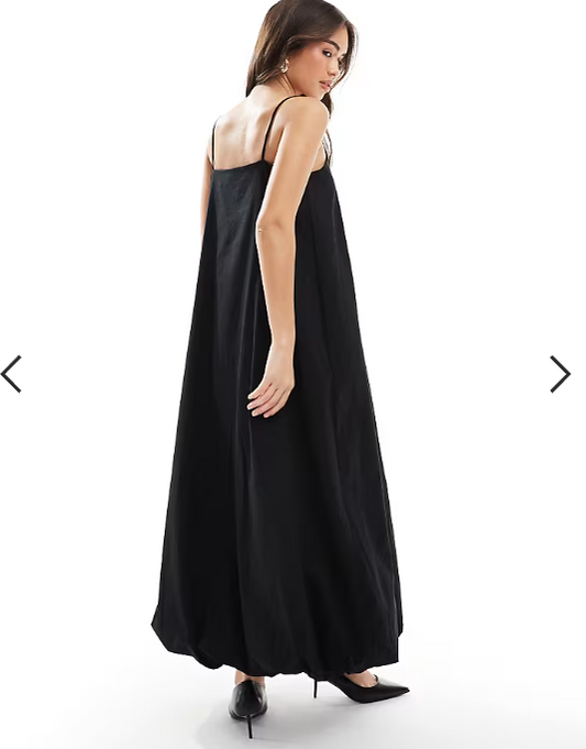 Vero Moda puffball hem poplin maxi cami dress in black