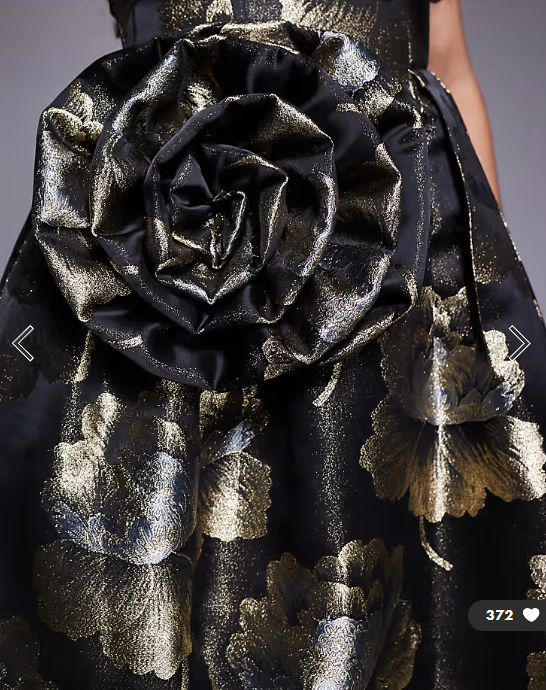 ASOS LUXE jacquard 3D floral maxi dress in black and gold