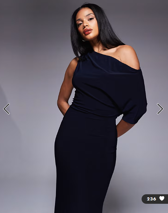 ASOS DESIGN draped cape one shoulder maxi dress in navy