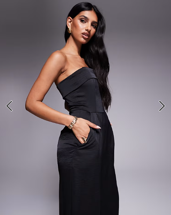 TFNc - satin bandeau wide leg jumpsuit in black
