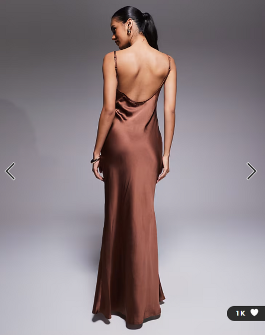 ASOS DESIGN satin chiffon mix bust panelled maxi dress in chocolate