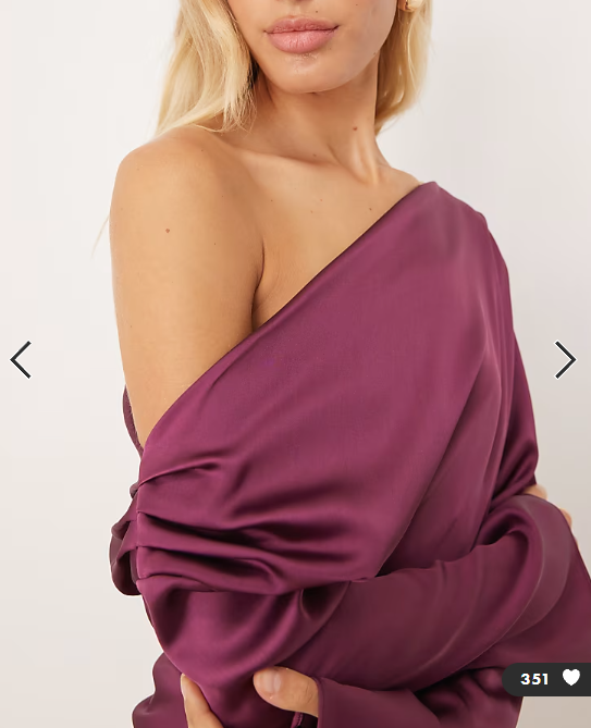 ASOS DESIGN satin drape long sleeve off shoulder mini dress in plum