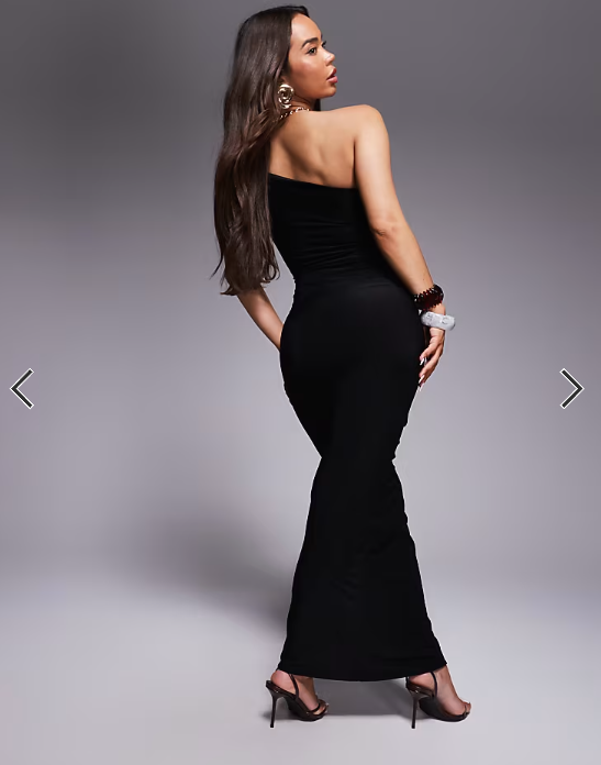 Fashionkilla exclusive double sculpted slinky one shoulder cutout bead detail maxi dress in black