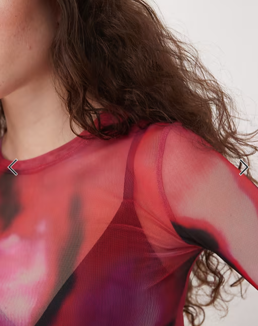 Weekday sheer mesh long sleeve top in pink print