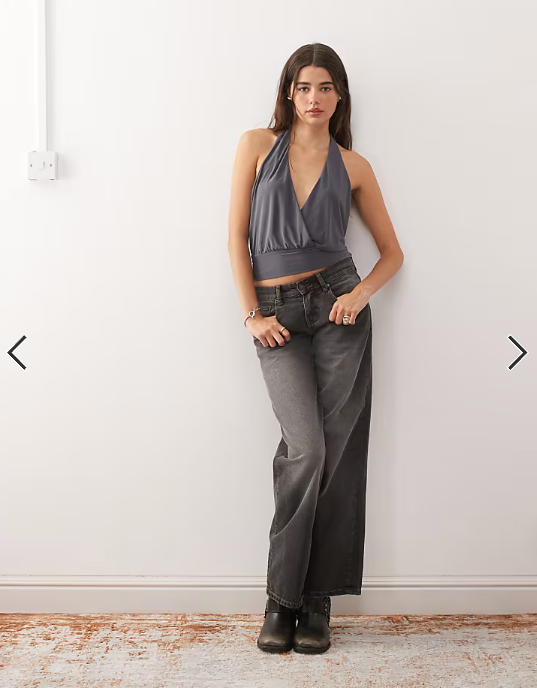 COLLUSION wrap halter neck top in charcoal grey