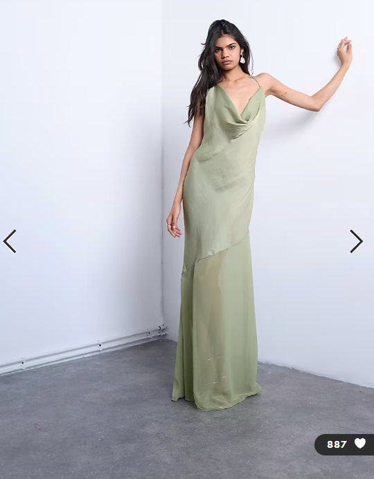 Topshop occasion mixed fabric cowl neck dress in soft green