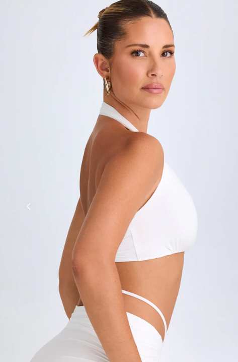 Ohpolly - Plunge Hardware-Detail Halterneck Crop Top in White
