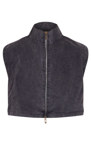 Washed Charcoal Twill Zip Up Top