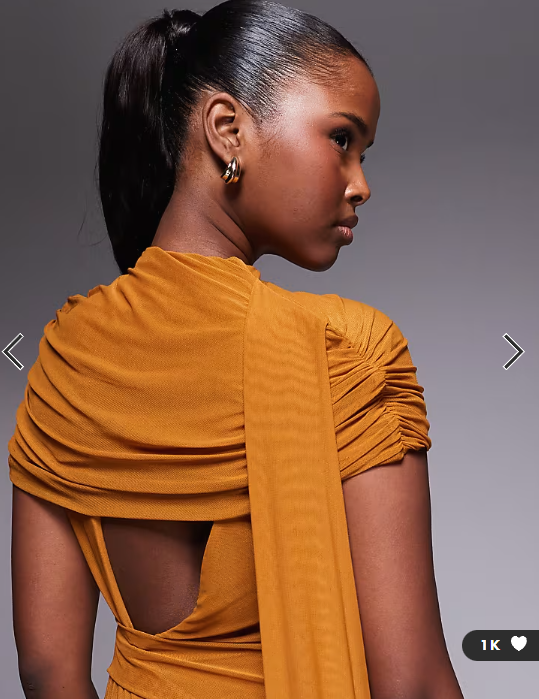 ASOS DESIGN mesh cape detail maxi dress with draped back in burnt yellow - YELLOW
