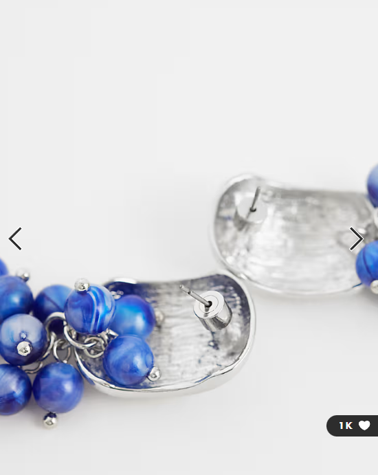 ASOS DESIGN stud earrings with blue beads in silver tone
