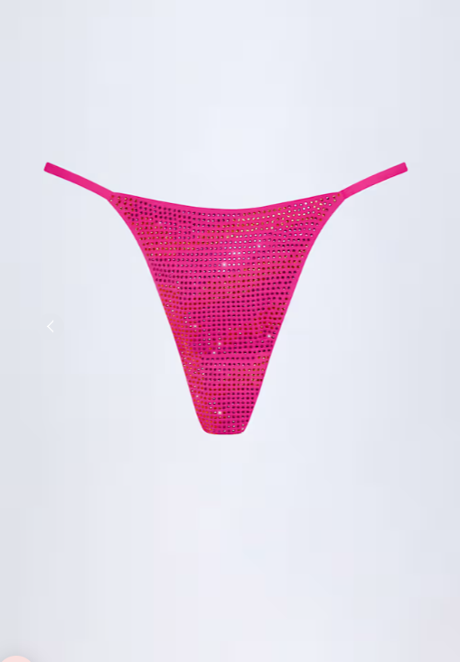 OhPolly - Embellished Thong Bikini Bottoms in Pink Tropical Print