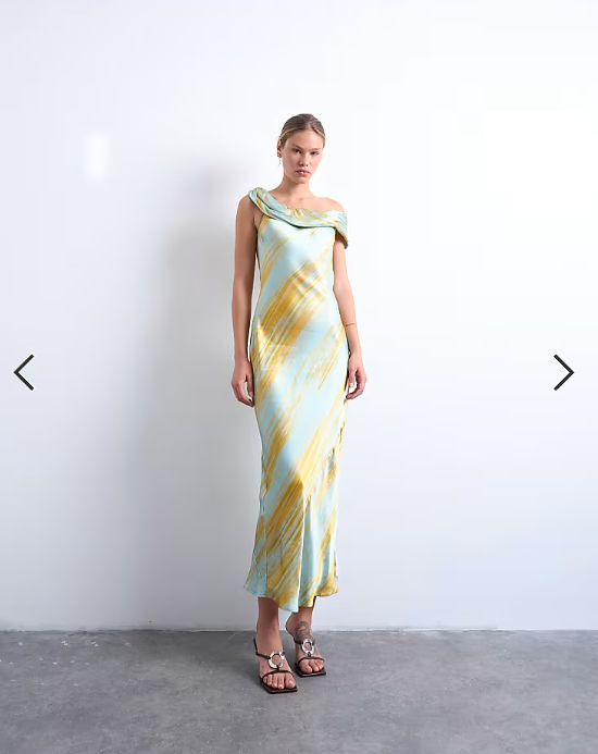 Topshop drape shoulders occasion maxi dress in blurred rust print