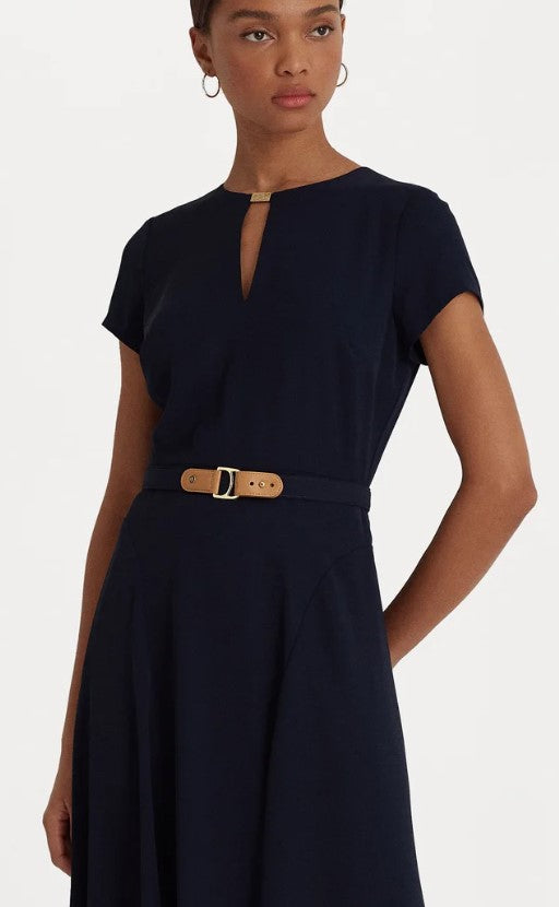 lauren ralph lauren belted georgette dress day dress lighthouse navy