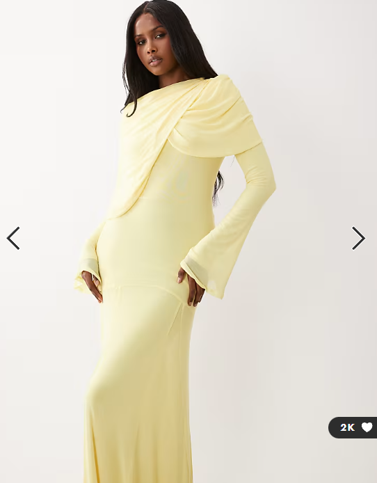 ASOS DESIGN modesty mesh maxi dress with overlay draped neckline detail in lemon