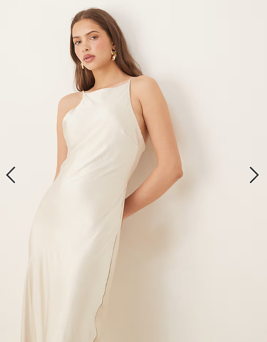 Gina Tricot high neck midi satin dress in light gold