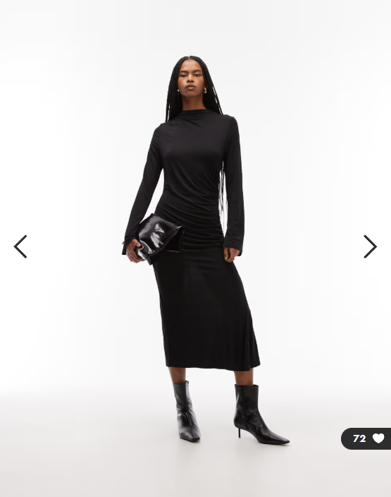 & Other Stories high neck long sleeve soft twisted midi dress in black