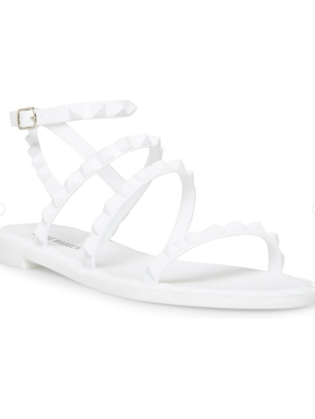 STEVE MADDEN White Jelly Gladiator Travel-j Round Toe Sandals