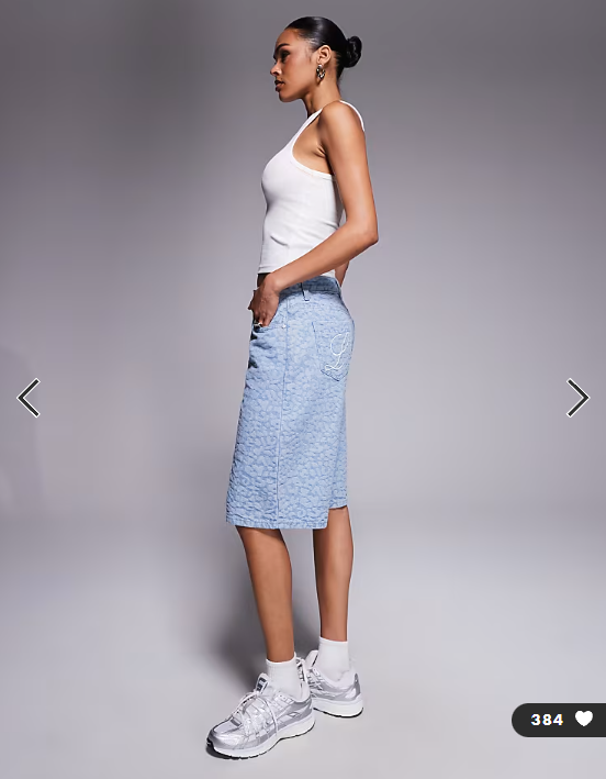Liquor N Poker leopard print denim jorts in jacquard blue wash