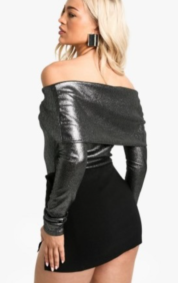 Boohoo metallic twist bodysuit black