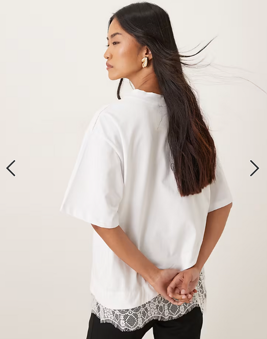 ASOS DESIGN short sleeve t-shirt with lace hem in white
