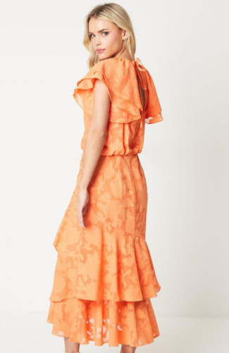 Petite Ruffle Skirt Maxi Dress In Goergette Jacquard
