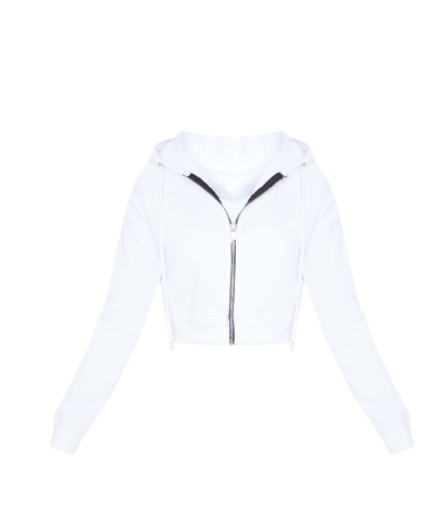 White Zip Crop Hoodie