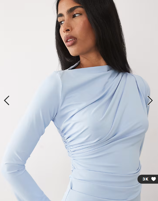 ASOS DESIGN asymmetric drape slash neck maxi dress in blue