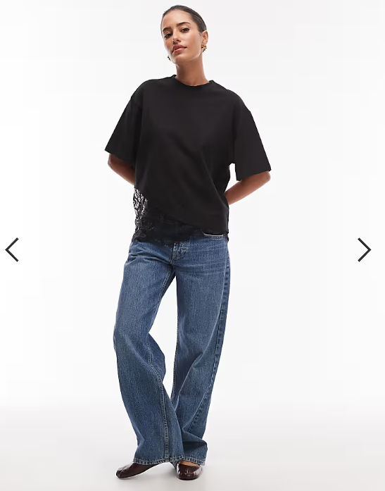ASOS DESIGN short sleeve t-shirt with lace hem detail in black