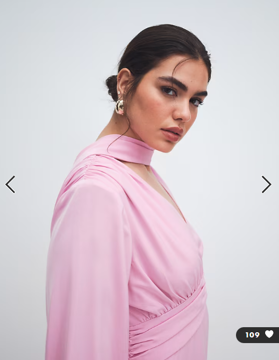 Pretty Lavish Curve satin scarf detail v neck deep cuff maxi dress in pink