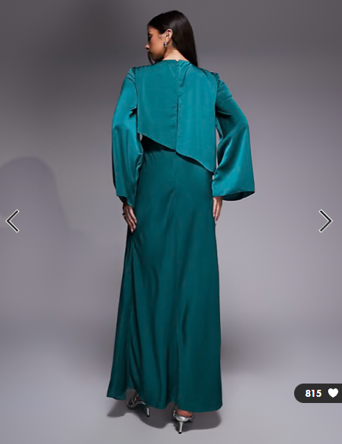 ASOS DESIGN satin long sleeve cape detail maxi dress in teal