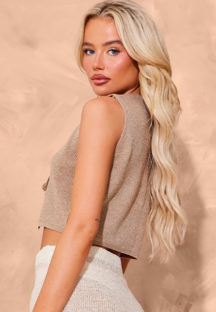 Bronze Glitter Knit Double Tie Front Waistcoat