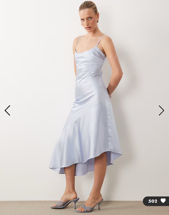 ASOS DESIGN satin asymmetric hem slip maxi dress in ice blue