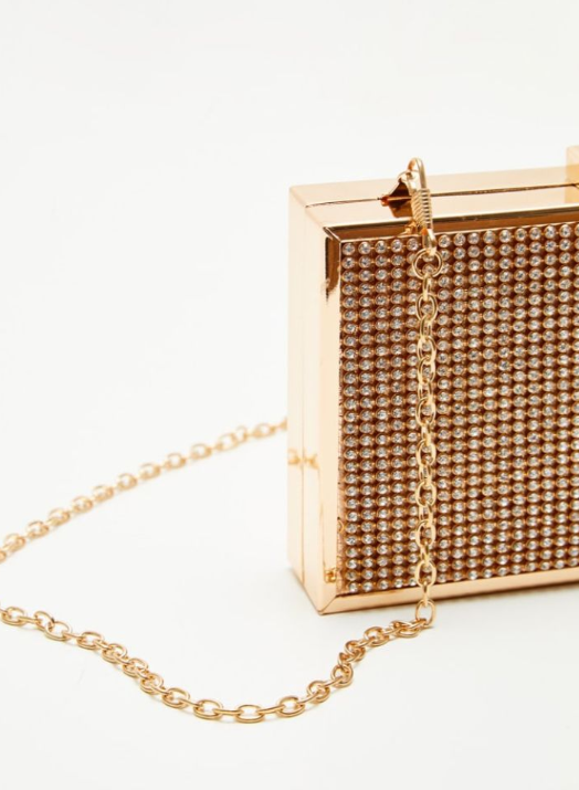 Plt - Gold Diamante Box Clutch