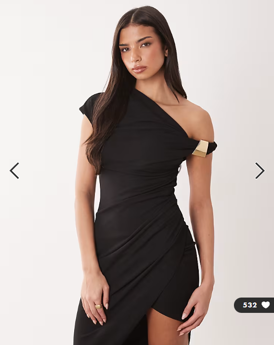ASOS DESIGN heavy stretch crepe fallen shoulder with trim detail midi dress in black