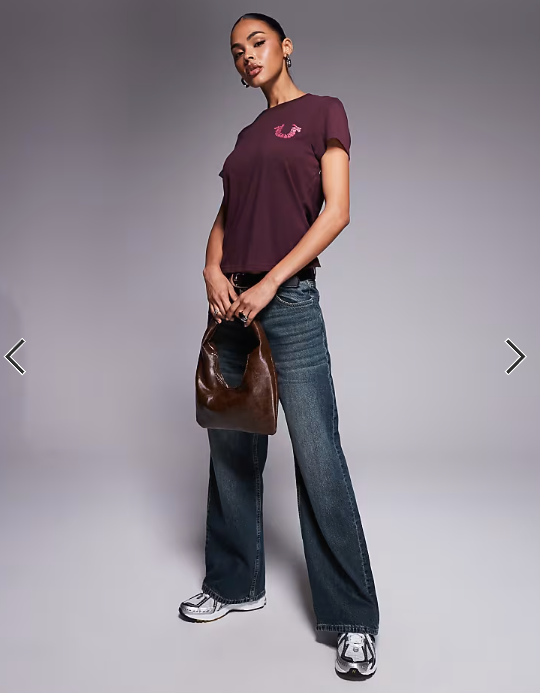 True Religion baby tee with diamante logo back print in burgundy