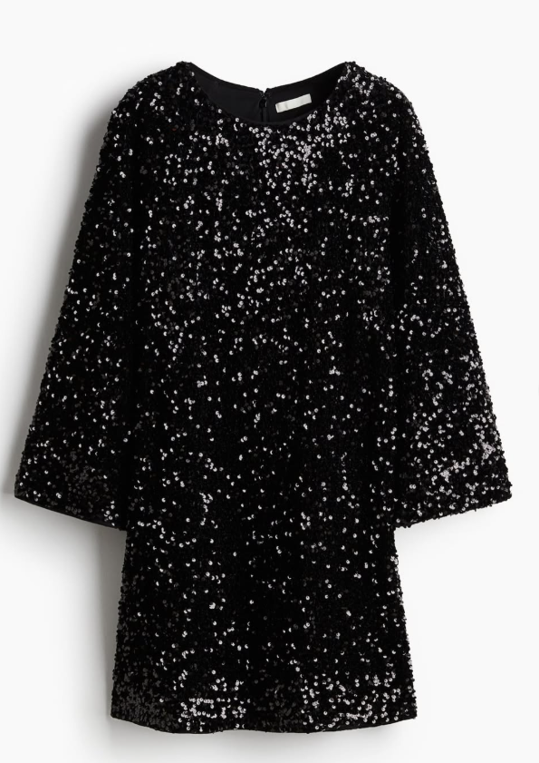 H&M - SEQUINED A-LINE DRESS - Black