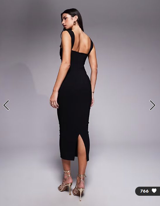 Vesper bengaline sweetheart neckline ruched front midaxi dress in black